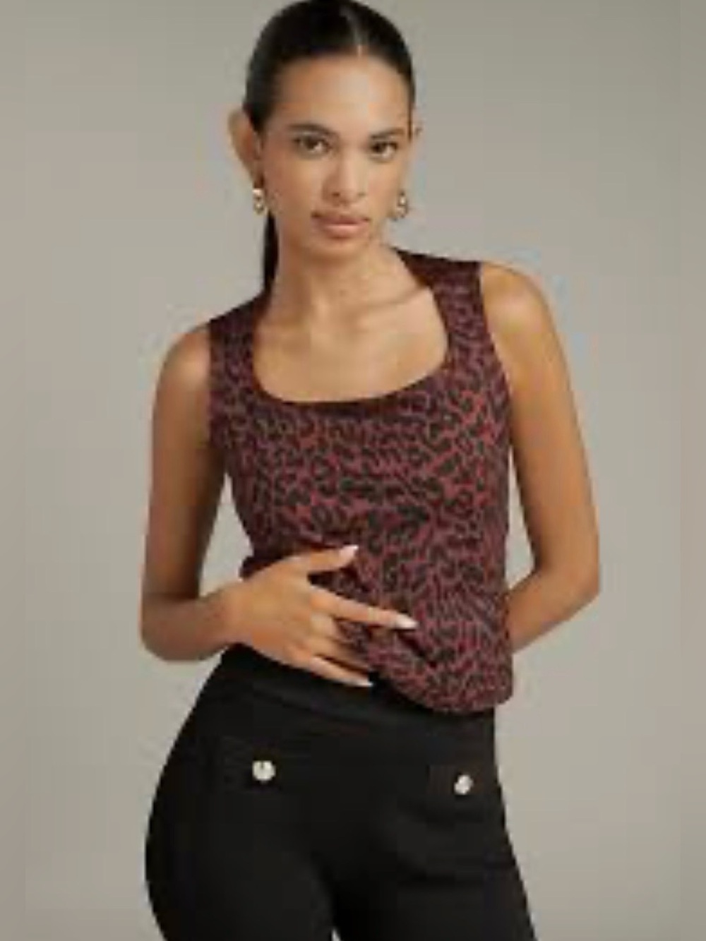 Maeve by Anthropologie Cap Sleeve Cut in Knit Animal Print Top Size Small NWOT